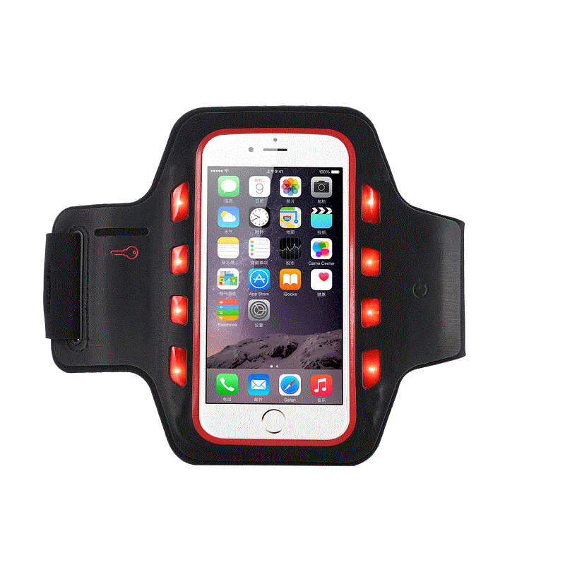 Noticias de diseño promocional logo-impresión de seda led deporte brazo de brazo luz protectora de teléfono móvil brazos para iPhone 6- 4,7 pulgadas